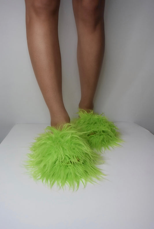Fur Slippers - Lime