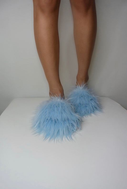 Fur Slippers - Ice Blue